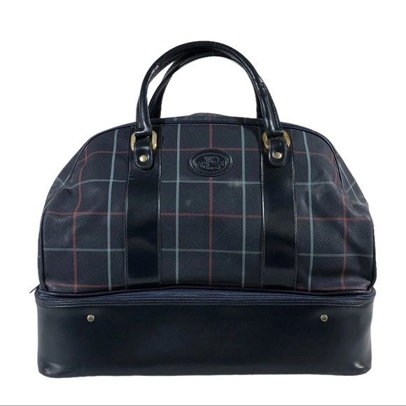BURBERRY Bag Boston bag Leather Navy Authentic - Picture 1 of 11